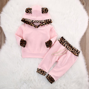 2 pieces/set Leopard Girls' Clothing Sets Children Spring Sweatshirt Tops + Pants Suits Sports Suit Autumn Winter Clothes