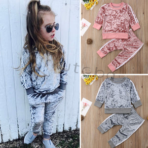 New Baby Girls Clothes Gold Velvet Long Sleeve Suit Boys Clothing 2pcs Kids Clothing Toddler Winter Clothes Girls Fall Outfits