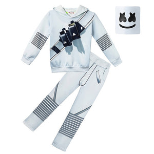 DJ Marshmello Baby Boys Outfits 2019 Spring Autumn Print Hoodies Tops+pants with Mask Sets Fashion Children Suits Kids Clothing