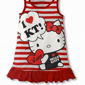 2018 Fashion Baby Girls Cartoon Hello Kitty Stripe Dress Children's Vest dress Girls' Clothing Red Pink