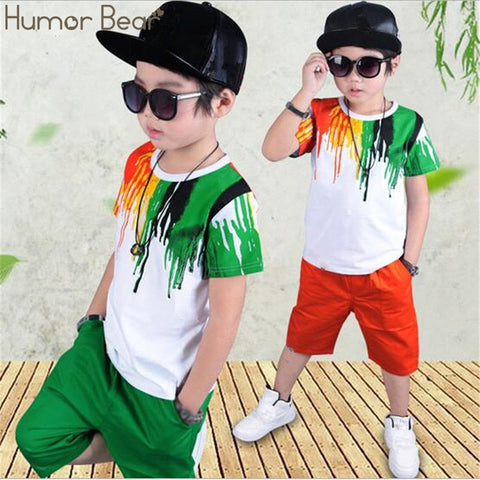 Humor Bear Boys Clothing Set Baby Boy Clothes New Summer Kids Clothing Sets Stripe Colorful T-Shirt + Pants 2Pcs Boys Suit