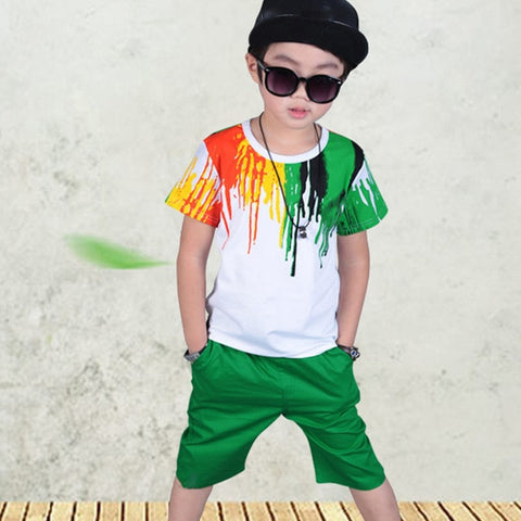Humor Bear Boys Clothing Set Baby Boy Clothes New Summer Kids Clothing Sets Stripe Colorful T-Shirt + Pants 2Pcs Boys Suit