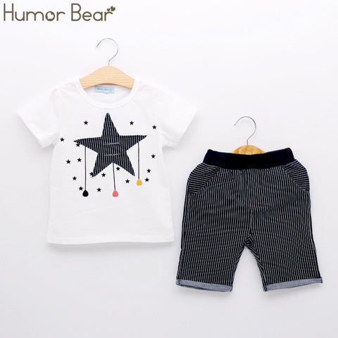 Humor Bear Boys Clothing Set Baby Boy Clothes New Summer Kids Clothing Sets Stripe Colorful T-Shirt + Pants 2Pcs Boys Suit