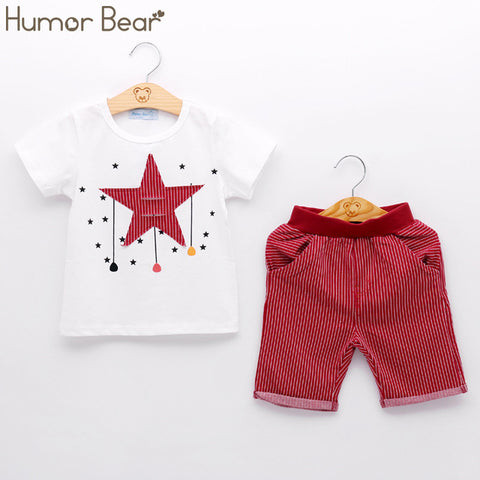 Humor Bear Boys Clothing Set Baby Boy Clothes New Summer Kids Clothing Sets Stripe Colorful T-Shirt + Pants 2Pcs Boys Suit