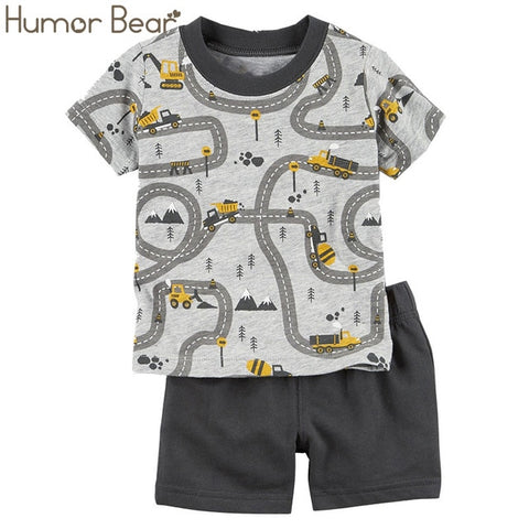 Humor Bear Boys Clothing Set Baby Boy Clothes New Summer Kids Clothing Sets Stripe Colorful T-Shirt + Pants 2Pcs Boys Suit