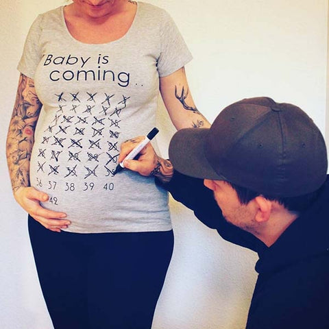 Hot baby is coming soon pregnant women T-shirt calendar shirt mother clothes female pregnancy T-shirt announced T-shirt