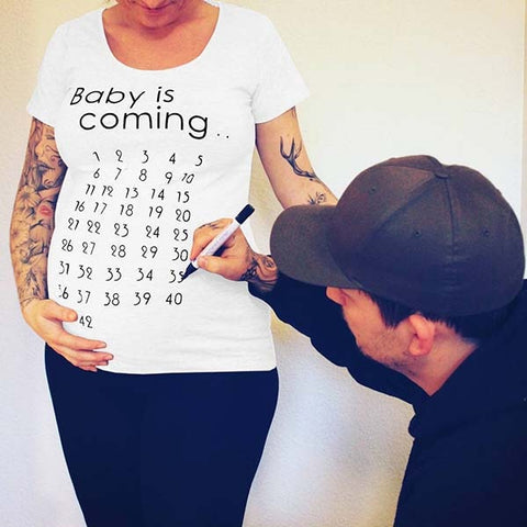 Hot baby is coming soon pregnant women T-shirt calendar shirt mother clothes female pregnancy T-shirt announced T-shirt