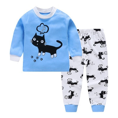 Cartoon Kids Pajamas Sets Cotton Boys Sleepwear Suit Warm Child Girl Pajamas Long Sleeve Tops+Pants 2pcs Children Clothing