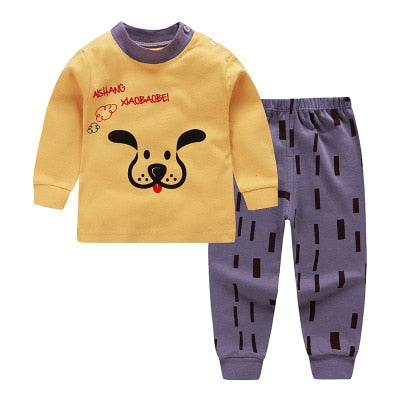 Cartoon Kids Pajamas Sets Cotton Boys Sleepwear Suit Warm Child Girl Pajamas Long Sleeve Tops+Pants 2pcs Children Clothing