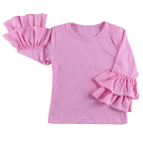 New girls' fashion t shirts children kids girl t shirt  baby ruffled girl t shirts children clothing long Sleeve Top