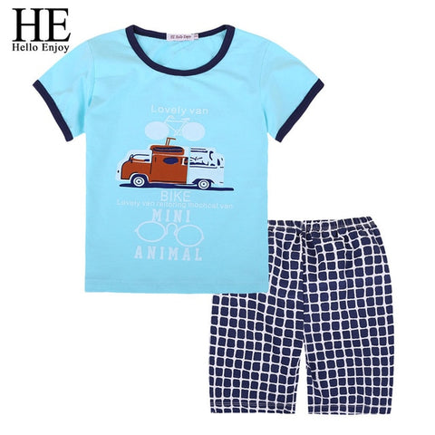 HE Hello Enjoy Kids Clothes Toddler Boys Clothing Set Children Summer Cartoon Kids Applique Star Tops Shorts Infantil Baby Suit