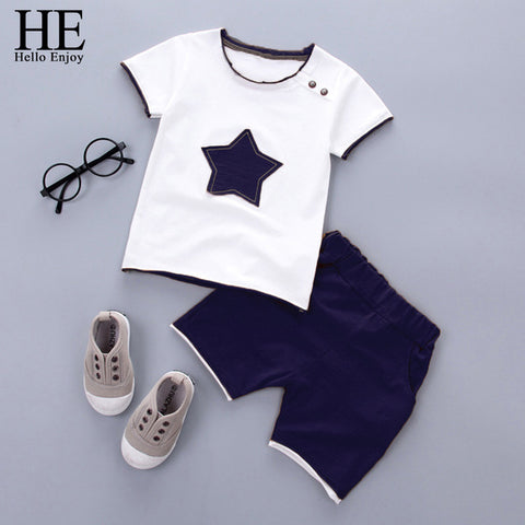 HE Hello Enjoy Kids Clothes Toddler Boys Clothing Set Children Summer Cartoon Kids Applique Star Tops Shorts Infantil Baby Suit
