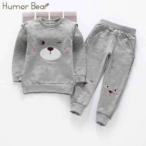 Humor Bear Autumn Kids Baby Girl Clothes Long Sleeve T-shirt+Grid Skirt +bowknot Casual 3PCS suits Student Girls' Clothing Sets