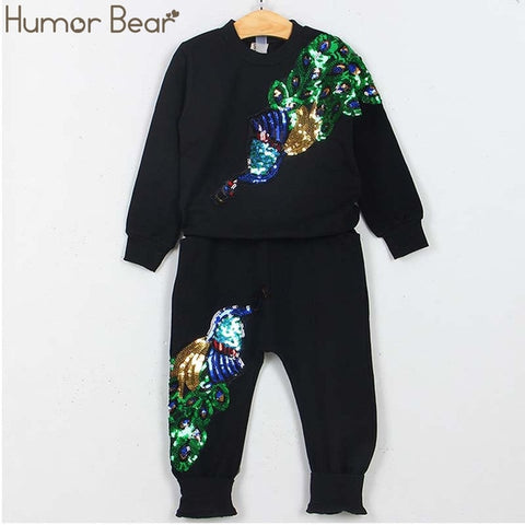 Humor Bear Autumn Kids Baby Girl Clothes Long Sleeve T-shirt+Grid Skirt +bowknot Casual 3PCS suits Student Girls' Clothing Sets