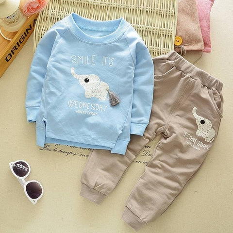 2Pcs Newborn Baby Boys Girls Clothes Set Spring Autumn Boys Cartoon Elephant Long Sleeve O-neck Tops + Pants Kids Clothing Sets