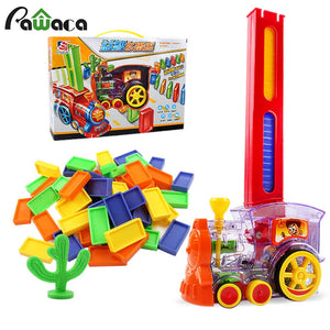 Domino Train Toy Set , Rally Electric Train Model With , 60 Pcs Colorful Domino Game Building Blocks Car Truck Vehicle Stacking