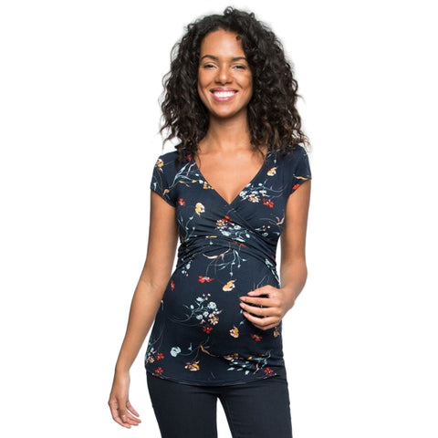 Women's Maternity Short Sleeve  O-Neck Nursing Tops Pregnancy T-Shirt Black Floral Clothes for Pregnant Women S-XXL New Fashion