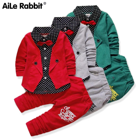 AiLe Rabbit 2019 Baby Boys Autumn Casual Clothing Set Baby Kids Button Letter Bow Clothing Sets Babe jacket + pant 2-Piece Suit