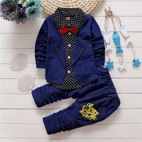 AiLe Rabbit 2019 Baby Boys Autumn Casual Clothing Set Baby Kids Button Letter Bow Clothing Sets Babe jacket + pant 2-Piece Suit