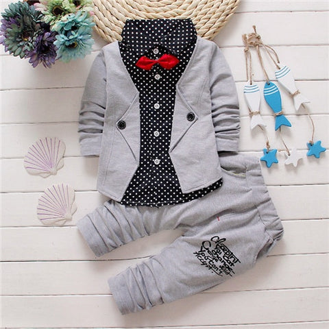 AiLe Rabbit 2019 Baby Boys Autumn Casual Clothing Set Baby Kids Button Letter Bow Clothing Sets Babe jacket + pant 2-Piece Suit