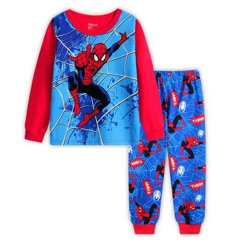 2019 Casual Homewear Pajamas Cartoon Cotton Ironman Spiderman Super Marios Bros Long Sleeve Children Set Baby Boy Kid Clothing