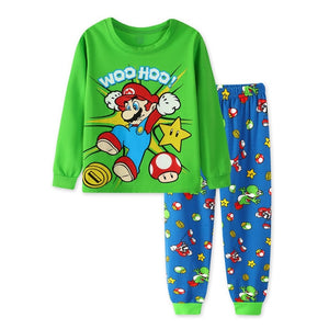 2019 Casual Homewear Pajamas Cartoon Cotton Ironman Spiderman Super Marios Bros Long Sleeve Children Set Baby Boy Kid Clothing