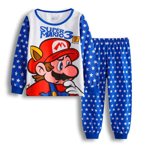 2019 Casual Homewear Pajamas Cartoon Cotton Ironman Spiderman Super Marios Bros Long Sleeve Children Set Baby Boy Kid Clothing