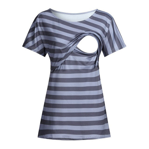 Women Pregnancy Breastfeeding Clothes Womens Clothing Pregnant Nusring Maternity O-Neck Short Sleeve Tops Stripe Clothes Blouse