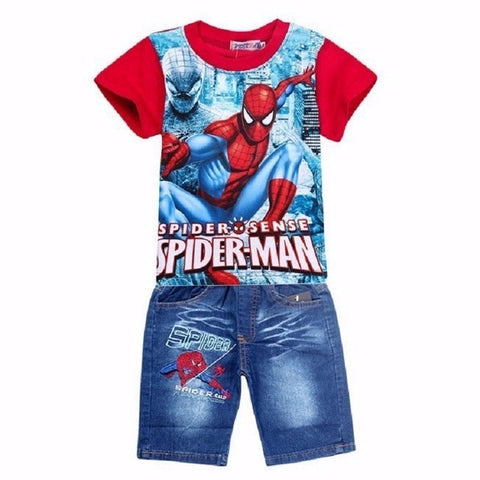 Children Boys Summer Spiderman Kids Clothing Sets Baby Kids T Shirt Jeans Shorts Toddler Boys Denim Pants Sports Clothes Set