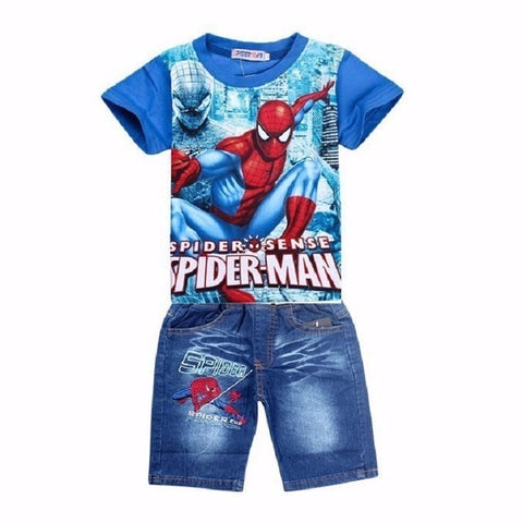 Children Boys Summer Spiderman Kids Clothing Sets Baby Kids T Shirt Jeans Shorts Toddler Boys Denim Pants Sports Clothes Set