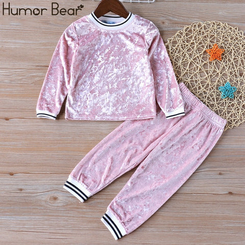 Humor Bear Autumn Kids Baby Girl Clothes Long Sleeve T-shirt+Grid Skirt +bowknot Casual 3PCS suits Student Girls' Clothing Sets