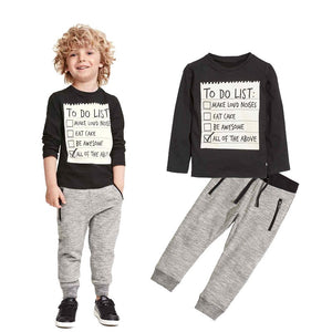 Casual Baby Boy Clothes 2019 New Spring Autumn Cotton Long To Do List T-shirt Grey Pants 2PCS Kids Boys Clothing Sets For 3-7T