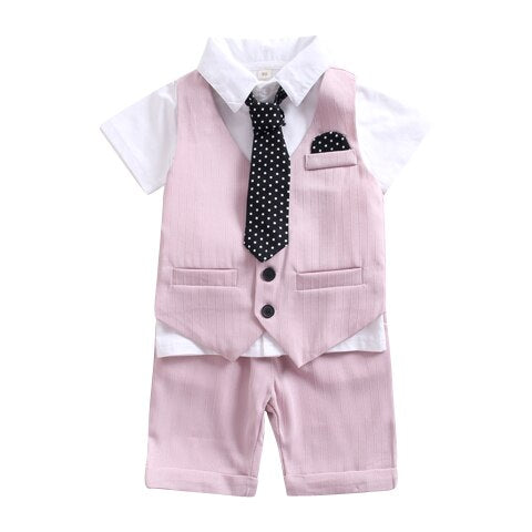 Boys' Suit Set 3-Piece 2019 Summer Children's Pink clothing sets Vest shirt pant Baby kids wedding party flower girl boy Dress