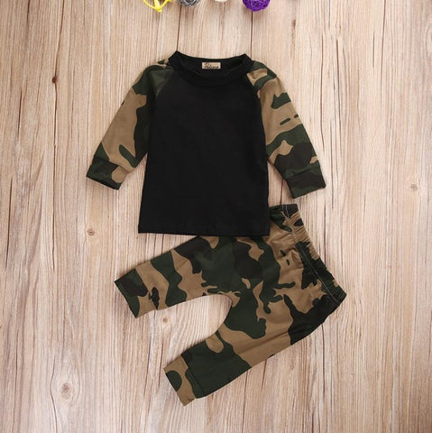 Newborn Baby Boys' Clothing Sets Camouflage Army Green T-shirt Top + Long Pants Baby Boys Clothing  Set