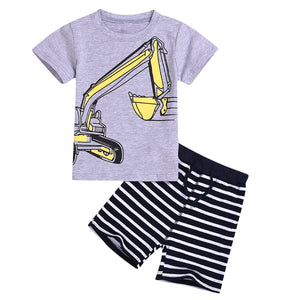 2019 Brand New Toddler Kid Baby Boys' Summer Clothes Cartoon T-Shirt Tops+Short Pants Striped Casual Outfit Set Summer Clothing