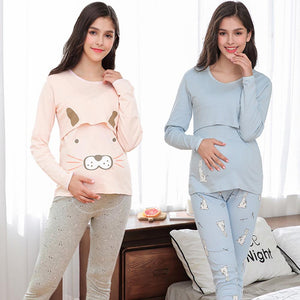 Autumn and winter indoor women's pregnancy pajamas cartoon animal pregnant women breastfeeding pajamas set