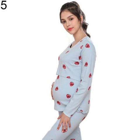 Autumn and winter indoor women's pregnancy pajamas cartoon animal pregnant women breastfeeding pajamas set