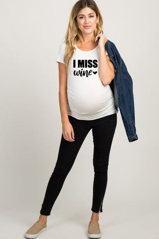 I Miss Wine Pregnancy Reveal Maternity Shirt Announcement Pregnant New Mom Tops Funny Cute Shirts New Mom Gift T Shirt Fashion