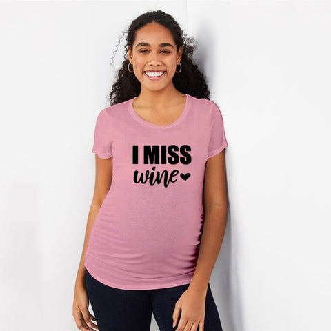 I Miss Wine Pregnancy Reveal Maternity Shirt Announcement Pregnant New Mom Tops Funny Cute Shirts New Mom Gift T Shirt Fashion