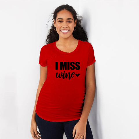 I Miss Wine Pregnancy Reveal Maternity Shirt Announcement Pregnant New Mom Tops Funny Cute Shirts New Mom Gift T Shirt Fashion