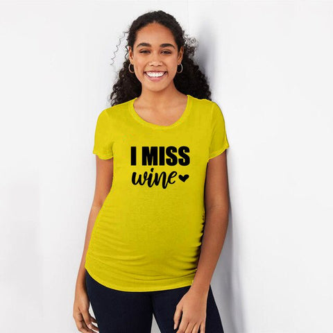 I Miss Wine Pregnancy Reveal Maternity Shirt Announcement Pregnant New Mom Tops Funny Cute Shirts New Mom Gift T Shirt Fashion