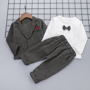 Spring kids Boys Baby Clothes Outfits Striped Gentleman Set 3pcs suit for children Boys' Clothing Birthday Wedding costume sets