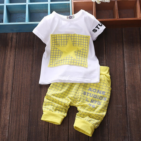 HE Hello Enjoy Kids Clothes Toddler Boys Clothing Set Children Summer Cartoon Kids Applique Star Tops Shorts Infantil Baby Suit