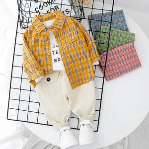 New Winter Autumn Boys' Westernized Spring Fashion Long Sleeve Children Shirt Pants Two Piece Clothing Suit Outwear Gift