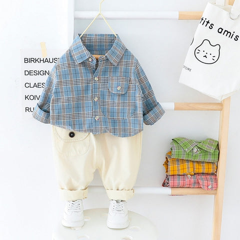 New Winter Autumn Boys' Westernized Spring Fashion Long Sleeve Children Shirt Pants Two Piece Clothing Suit Outwear Gift