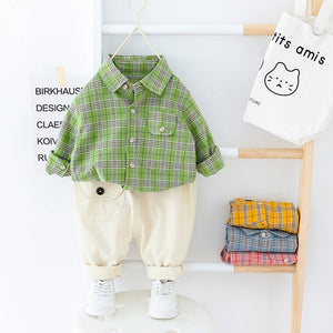 New Winter Autumn Boys' Westernized Spring Fashion Long Sleeve Children Shirt Pants Two Piece Clothing Suit Outwear Gift