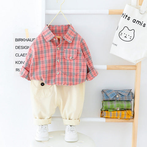New Winter Autumn Boys' Westernized Spring Fashion Long Sleeve Children Shirt Pants Two Piece Clothing Suit Outwear Gift