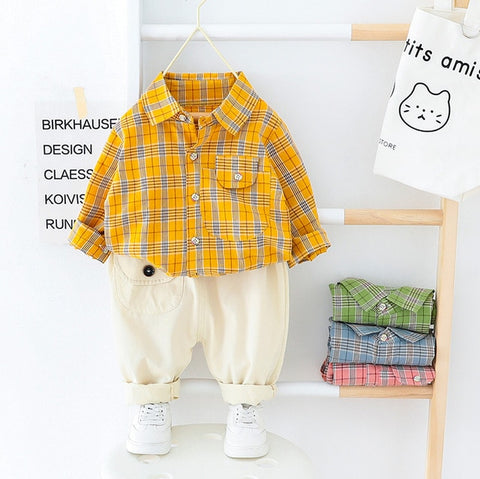 New Winter Autumn Boys' Westernized Spring Fashion Long Sleeve Children Shirt Pants Two Piece Clothing Suit Outwear Gift