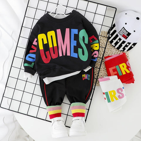 New Autumn Winter Boys' Spring Sports Pullover Color Letter Shirt Pants Two Piece Children Cute Kids Outwear Clothing Suit Gift