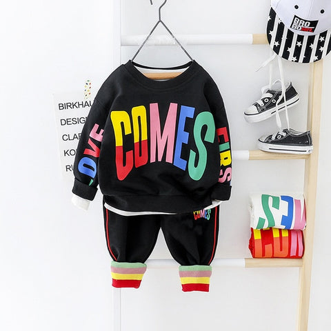 New Autumn Winter Boys' Spring Sports Pullover Color Letter Shirt Pants Two Piece Children Cute Kids Outwear Clothing Suit Gift